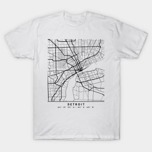 DETROIT MICHIGAN BLACK CITY STREET MAP ART T-Shirt